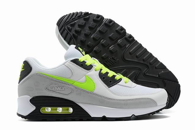 Nike Air Max 90 Mens Shoes White Grey Fluorescent Green-03 - Click Image to Close